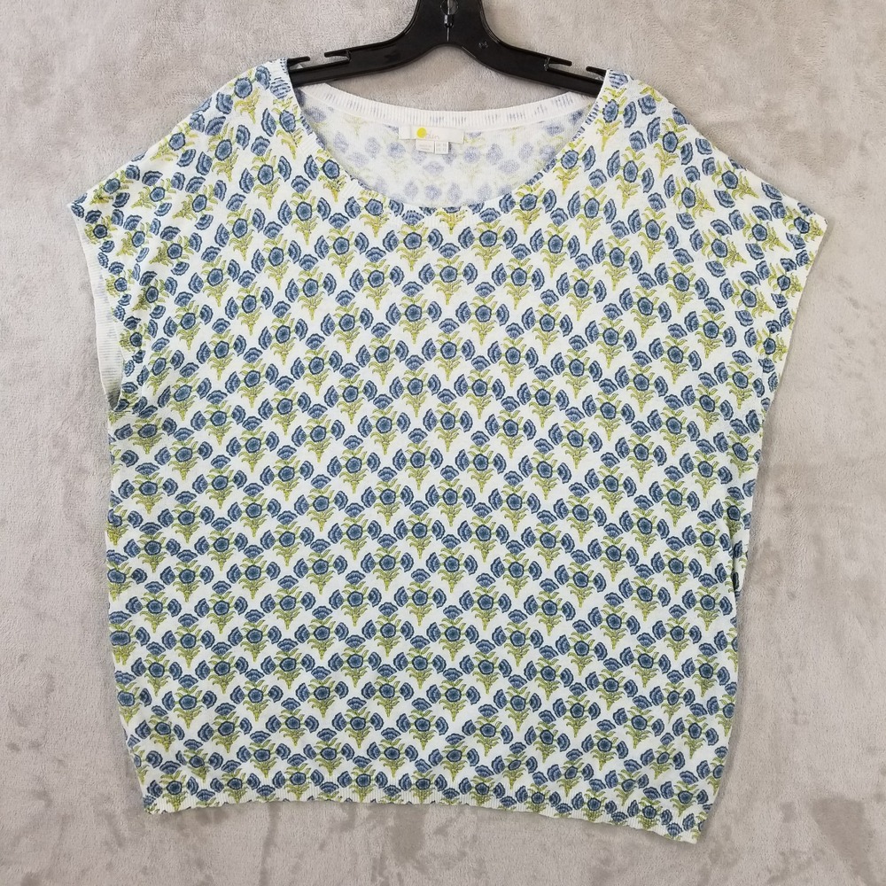 Boden Tee Women 12 Floral Printed Linen Cotton Knit Relaxed Cap Sleeve‎ Top